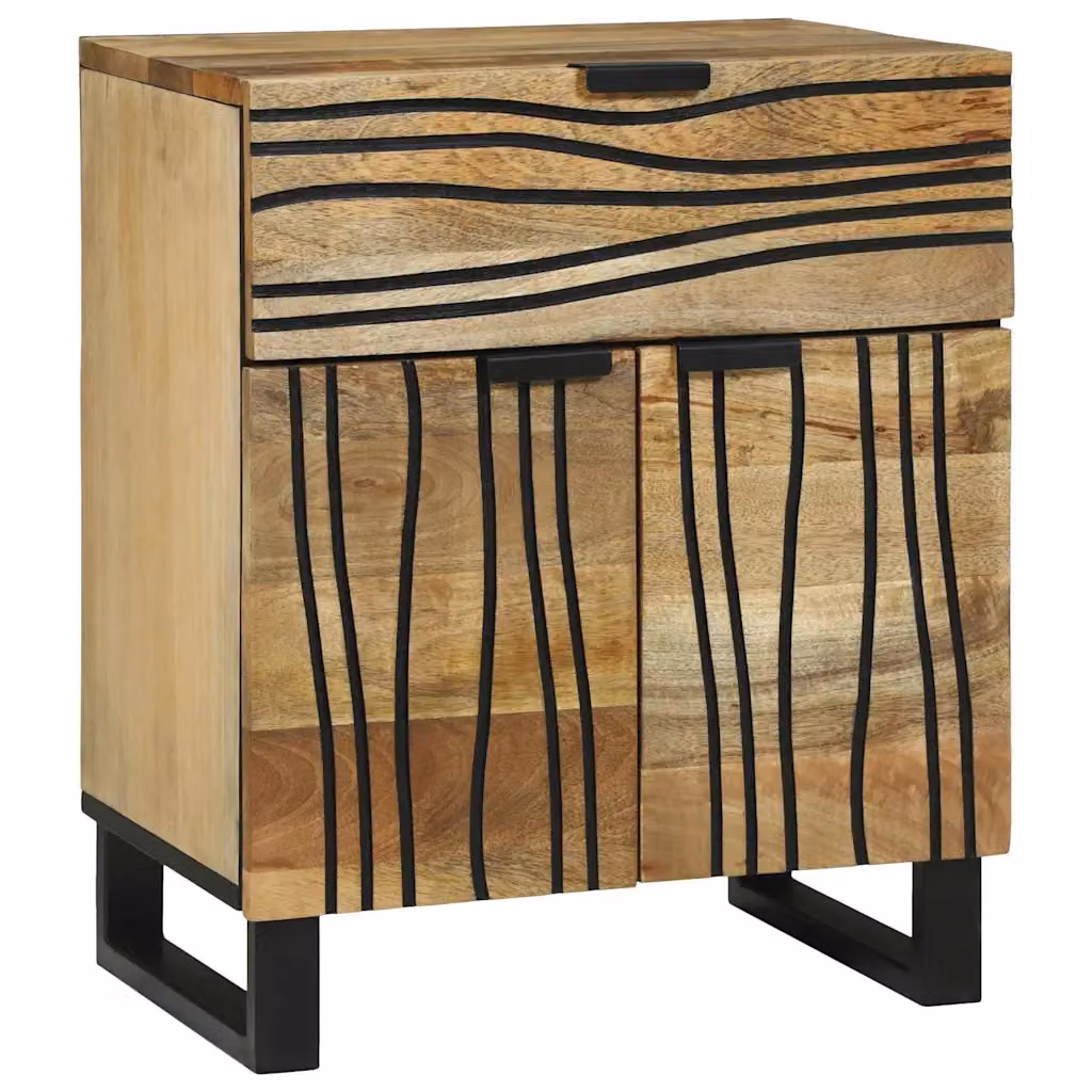 vidaXL Armadio da Notte in Legno di Acacia e Mango Colore Marrone Rustico L/P/H: 50 x 33 x 60 cm