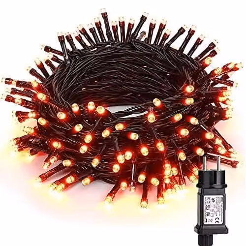 Catena luminosa, arancione, 20 metri, 200 LED, per uso esterno, 8 modalità, impermeabile