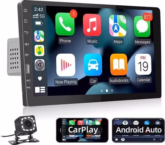 Autoradio con Android Auto da 9 pollici e camera di retromarcia, colore nero, senza marca