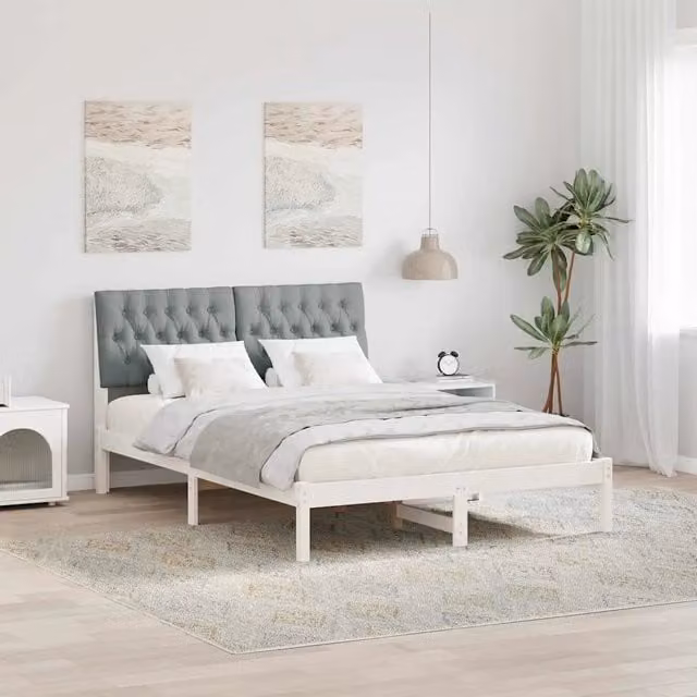 Letto con Testiera Rivestita-Struttura Letto con Testiera Bianco 160 x 200 cm