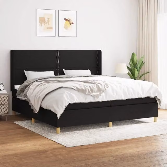 Letto Ibrido vidaXL con Giroletto a Molle e Materasso in Tessuto Nero e Bianco L/P: 200 x 200 cm – 1