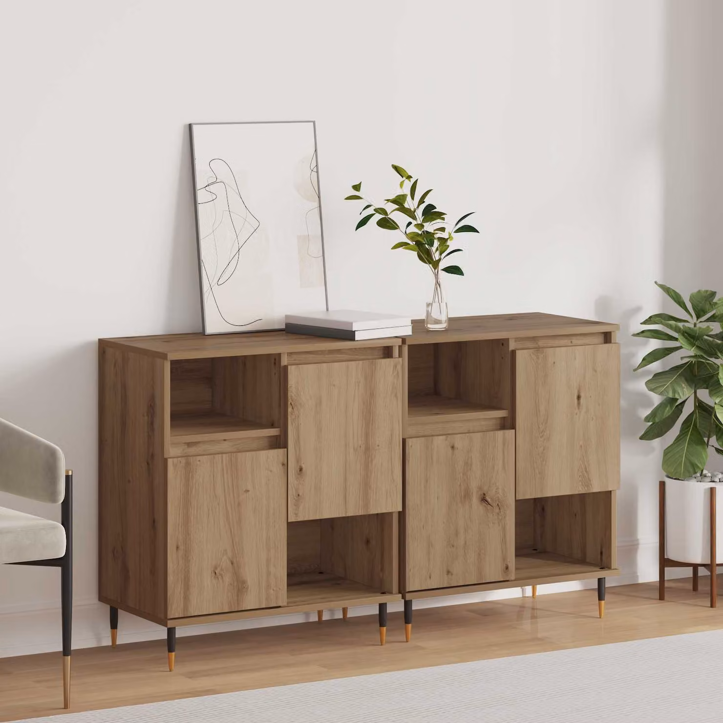 Set di 2 credenze vidaXL in rovere marrone con finitura opaca, L/P/H: 120 x 35 x 70 cm – 1