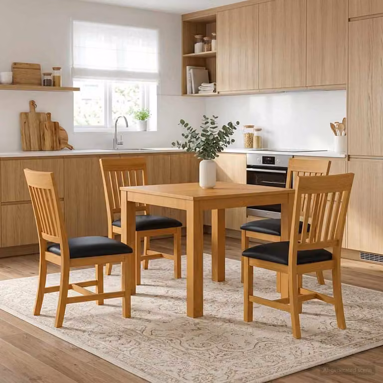 vidaXL Set da pranzo moderno in legno di quercia composto da tavolo quadrato e 4 sedie, Nero e Marrone, L/P/H: 110 x 90 x 75 cm