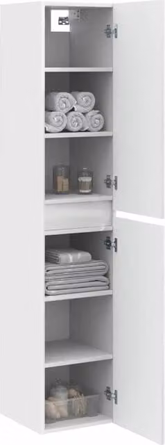 Armadio da Bagno a Muro DESIGN IN Bianco Lucido con Ripiani Interni L: 33 cm, P: 34,5 cm, H: 160 cm