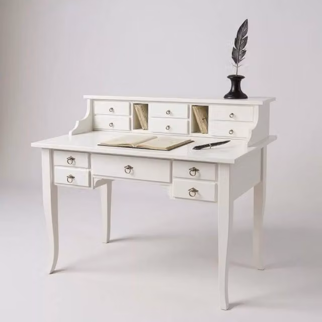 Scrivania shabby chic in legno bianco con 11 cassetti Mobili 2G L: 120 cm, P: 57 cm, H: 104 cm – 2