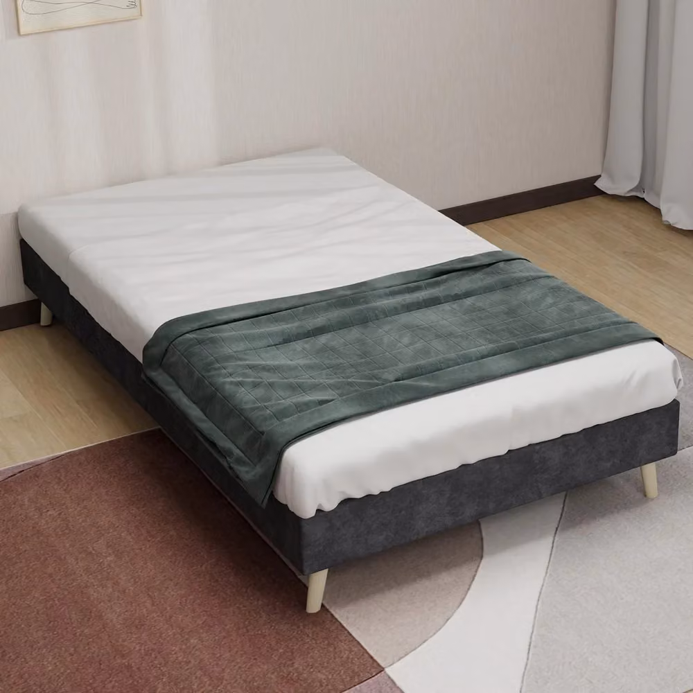 Letto Singolo Minimal in Velluto Grigio L/P: 90 x 200 cm – 2