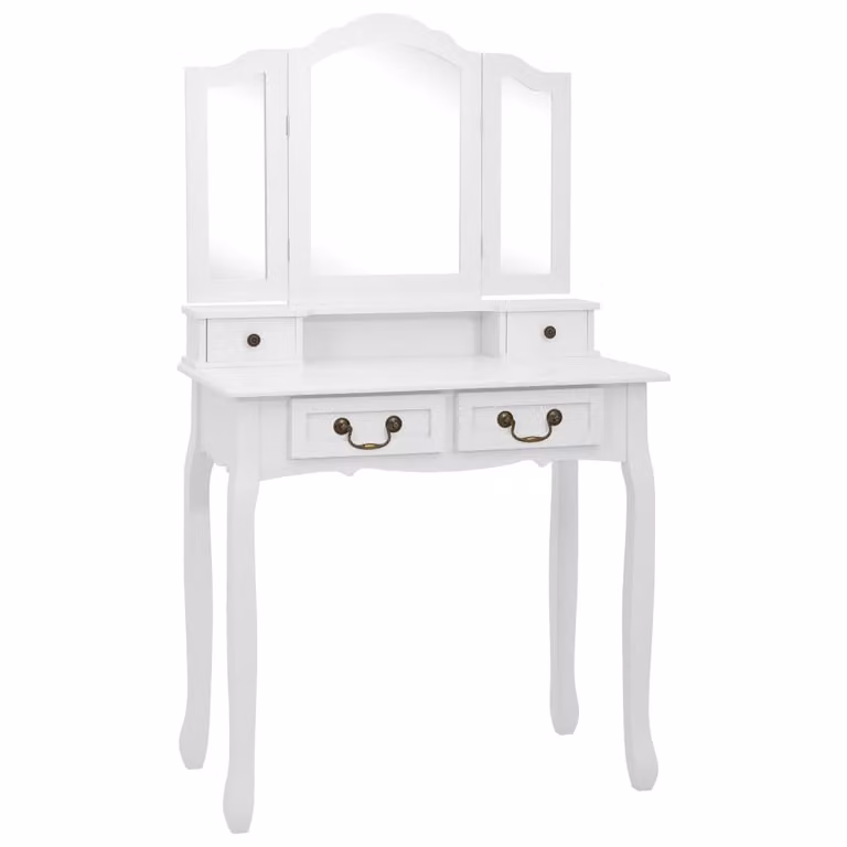 Tavolo da Trucco e Sgabello Bianco 80x69x141 cm Legno Paulownia