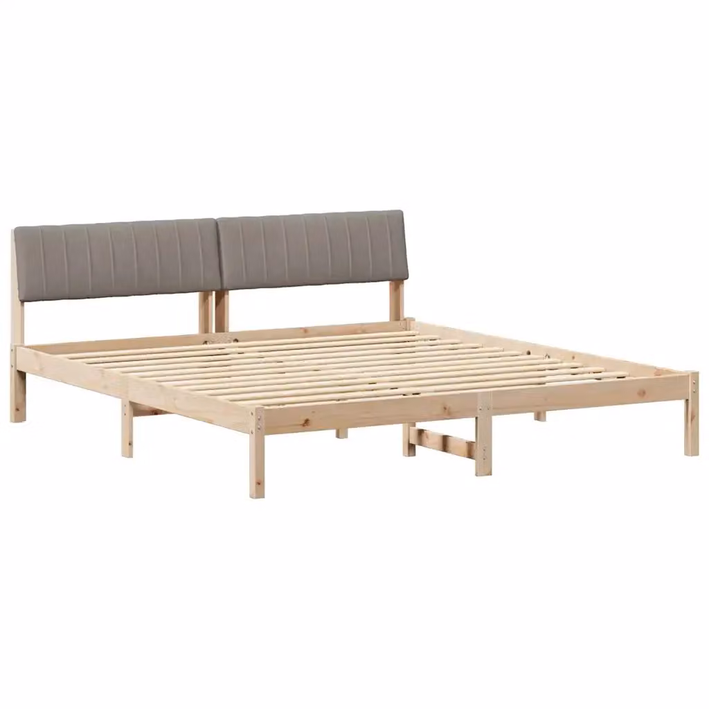 Letto con testiera in tessuto e legno massello vidaXL, colori marrone, beige e grigio, L/P/H: 180 x 200 x 78,5 cm – 2