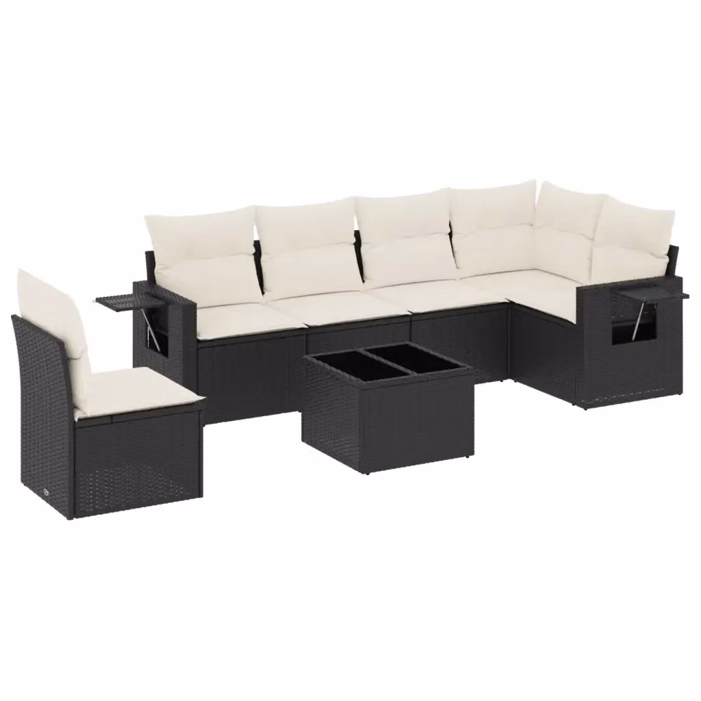 Set Divani da Giardino a L vidaXL in Polyrattan Nero con 7 Cuscini e Tavolino da Esterno – 2
