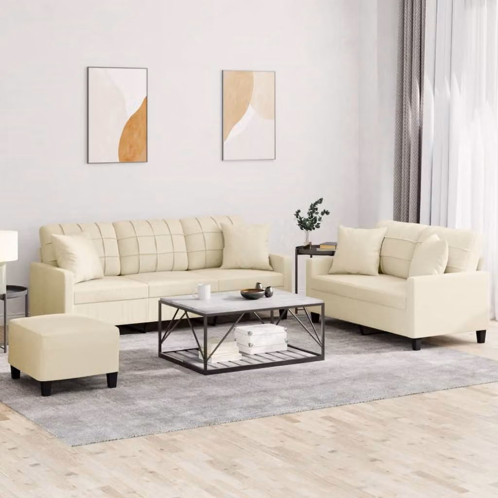 Maison Exclusive - Set divano 3 pezzi con cuscini in ecopelle color crema