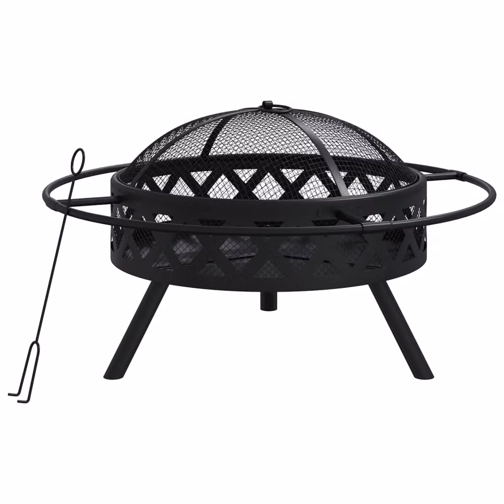 The Living Store Ciotola da fuoco con attizzatoio 70 cm XXL in acciaio