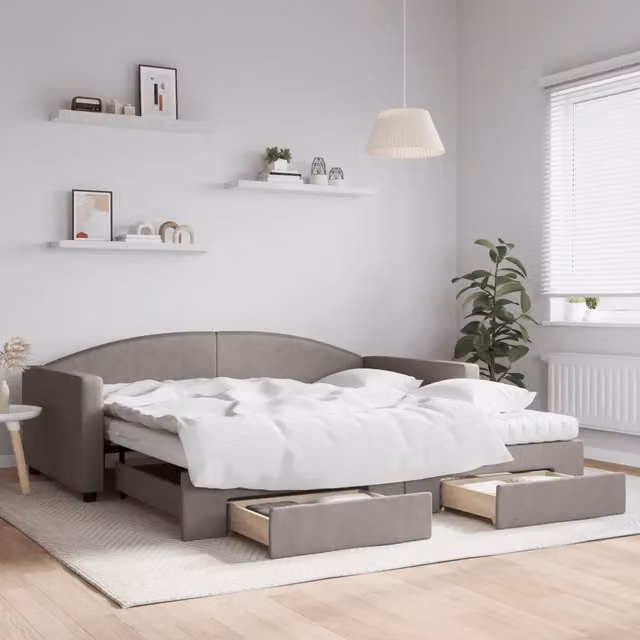 Divano Letto Estraibile con Cassetti vidaXL in Tessuto Beige o Grigio per Soggiorno e Camera da Letto L: 223 cm, P: 110 cm, H: 75 cm