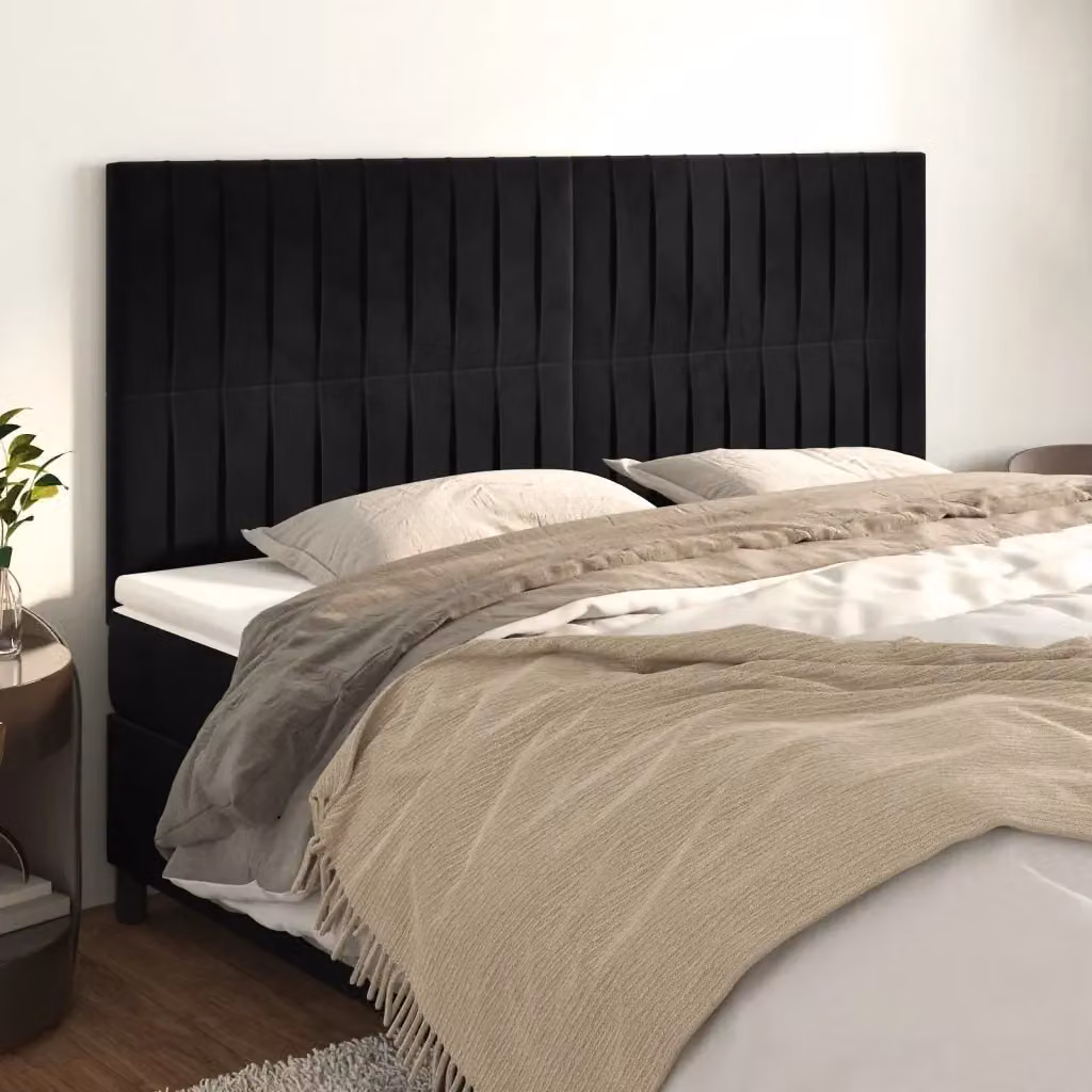 Testiera classica in velluto nero con struttura in legno e MDF, L: 160 cm, P: 5 cm, H: 118-128 cm – 2