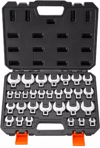 Set di 30 chiavi a zampa VEVOR in acciaio al cromo molibdeno con attacco da 3/8 pollici, misure metriche e SAE, colore argento con custodia