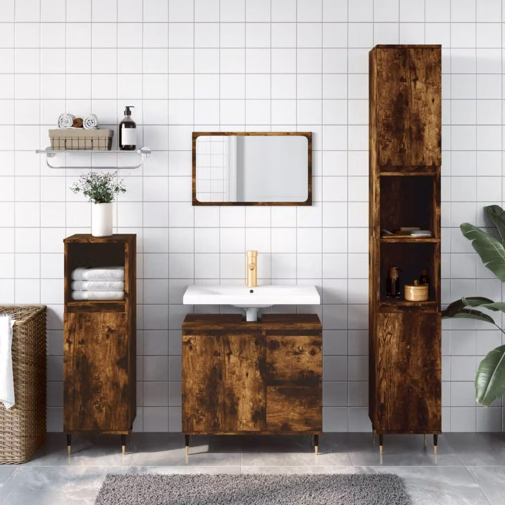 Armadietto da bagno vidaXL in stile industriale, Rovere Fumo, L: 30 cm, P: 30 cm, H: 190 cm