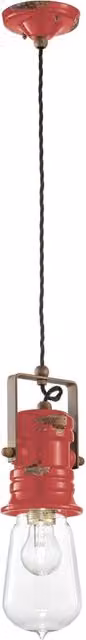 Lampadario Industrial Urban Ferro E Ceramica Vintage Rosso 1 Luce E27 37Cm