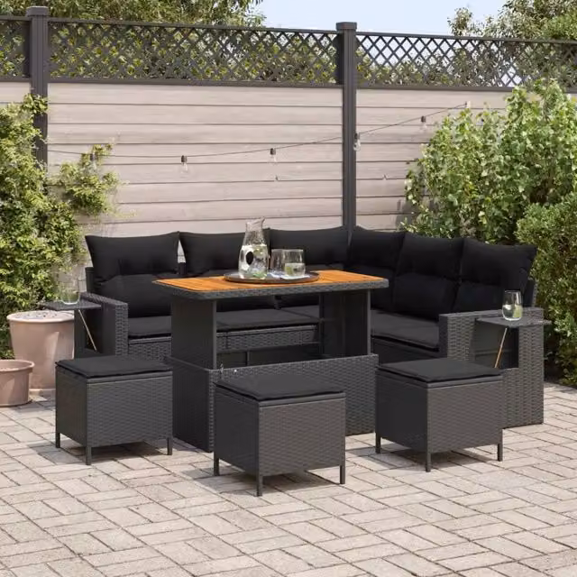 Set Divano da Giardino 9 pz Nero polyrattan 3361749