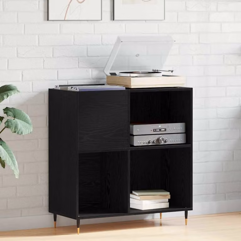 vidaXL Mobile porta vinili in stile industrial, colore nero, L 85 cm x P 38 cm x H 89 cm