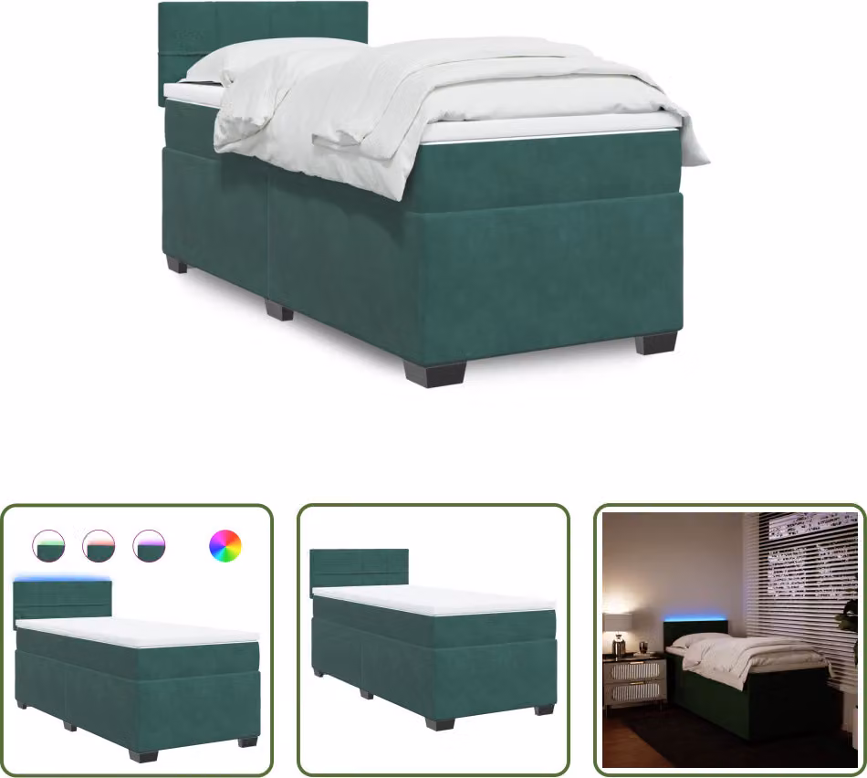 The Living Store Letto a molle con materasso verde scuro 80x200 cm in velluto