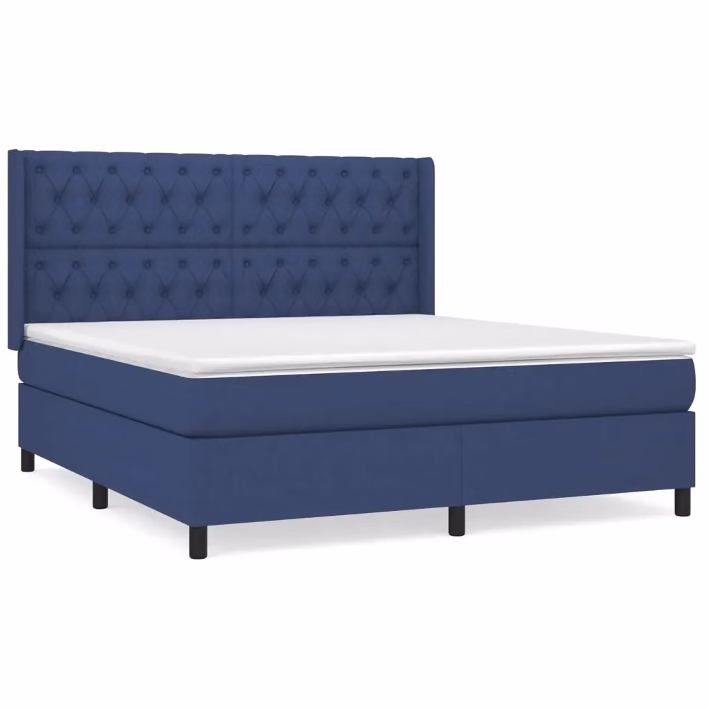 Letto Ibrido vidaXL con Giroletto a Molle e Materasso in Tessuto Blu e Bianco L/P/H: 160 x 200 x 203 cm – 2