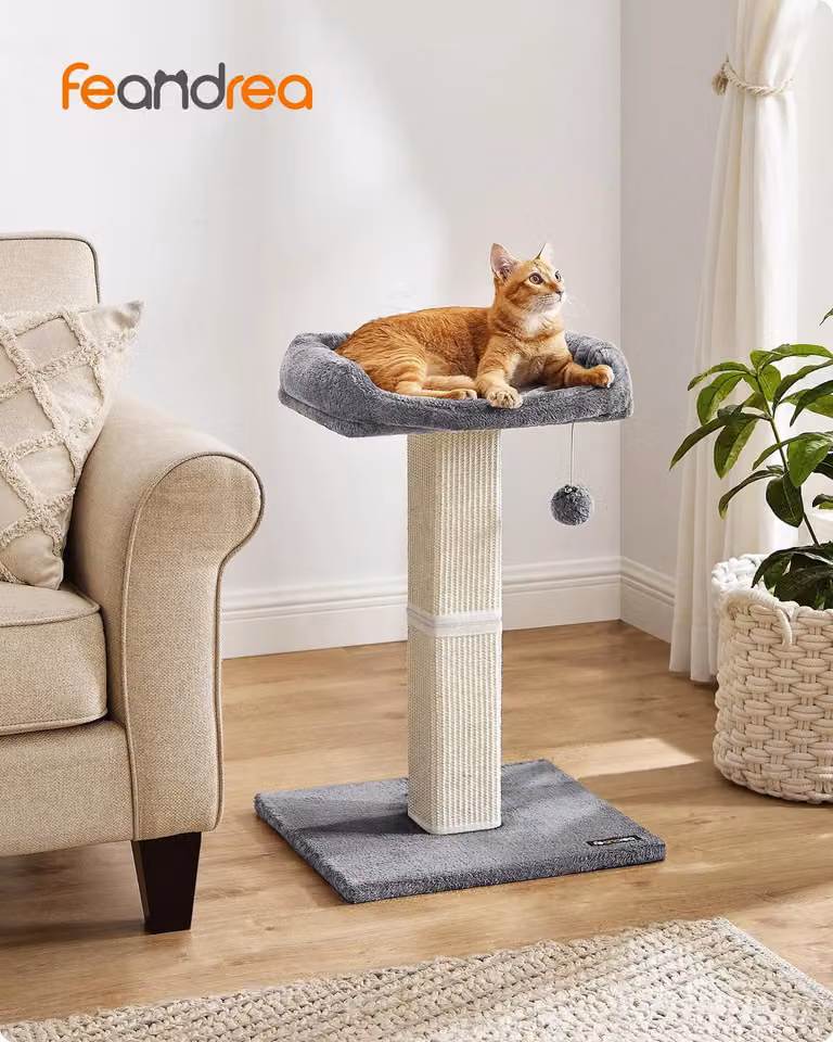 Albero per gatti - Tiragraffi - 1 piano - 71 cm di altezza - Piattaforma in peluche di 40x30 cm - Tappetino in sisal - Grigio chiaro