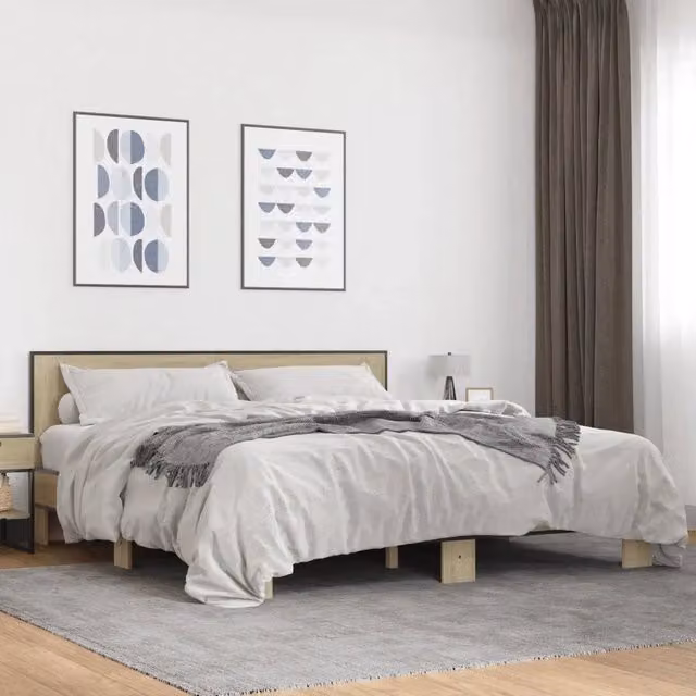 Letto Giroletto vidaXL in Rovere Sonoma e Metallo, L 200 x P 200 cm