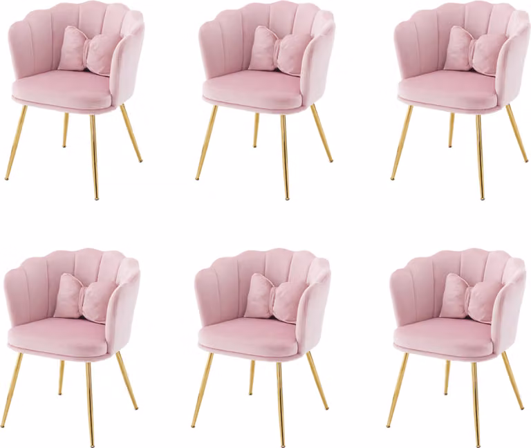 okwish Sedie da pranzo, sedie imbottite (6 pezzi), poltrone in velluto con braccioli e gambe in metallo, oro, comode, rosa