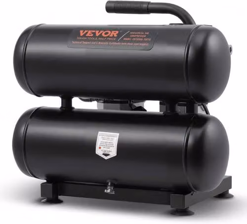 Compressore d'aria VEVOR senza olio con serbatoio in acciaio inox da 18 L, modello ultra silenzioso 80 dB in colore nero per riparazioni auto, gonfiaggio pneumatici e verniciatura a spruzzo