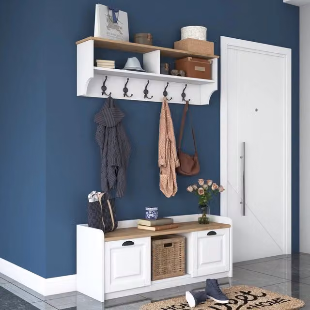 DMORA Orte Mobile da Ingresso Moderno con Ante e Ripiani, L/P/H: 120 x 37 x 37 cm, Bianco e Rovere – 1