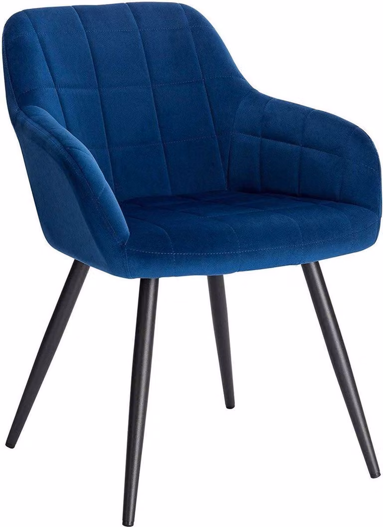 Sedia da pranzo - Velluto blu - Gambe in metallo nero - Altezza seduta 47cm - 1 pezzo