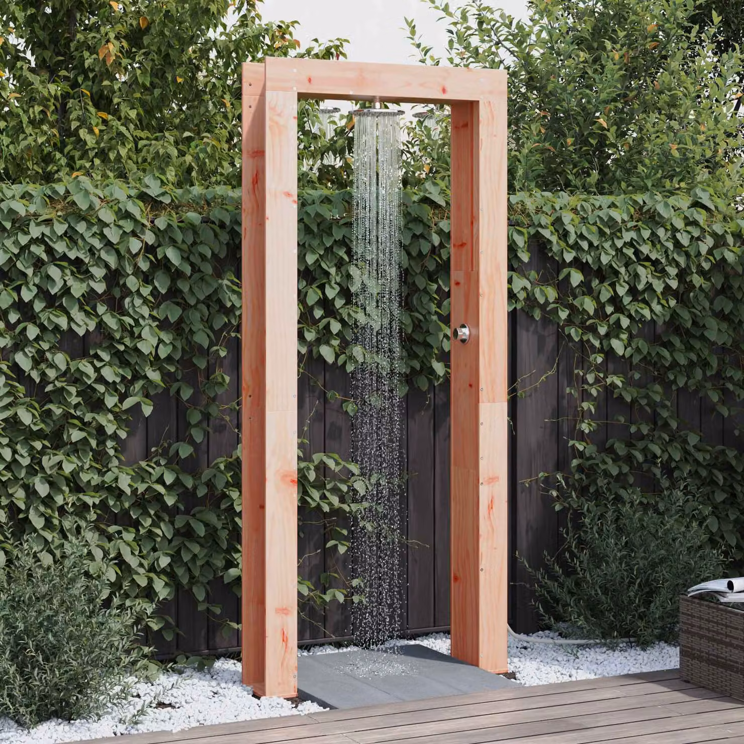 Doccia da esterno vidaXL in legno e acciaio inossidabile, colore marrone, Altezza: 226 cm