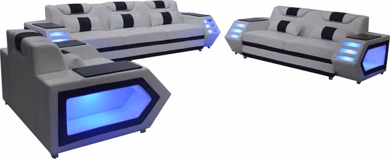 Sofa Couch Sitz Polster Komplett Gruppe Set Leder Garnitur 3+2+1 + LED + USB
