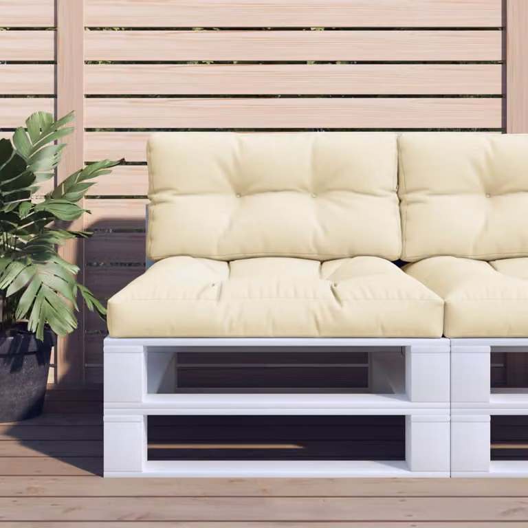Set di 2 cuscini per pallet vidaXL in poliestere beige, resistenti ai raggi UV e idrorepellenti, L/P/H: 80 x 80 x 12 cm
