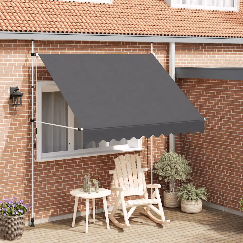 vidaXL Tenda da Sole Retrattile Manuale con Bracci Pieghevoli in Acciaio e Tessuto in Poliestere, Antracite, L: 250 cm, P: 120 cm – 1