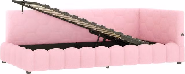 Daybett 90x200 cm con rete a doghe, LED, meccanismo idraulico, USB e Type-C, velluto rosa