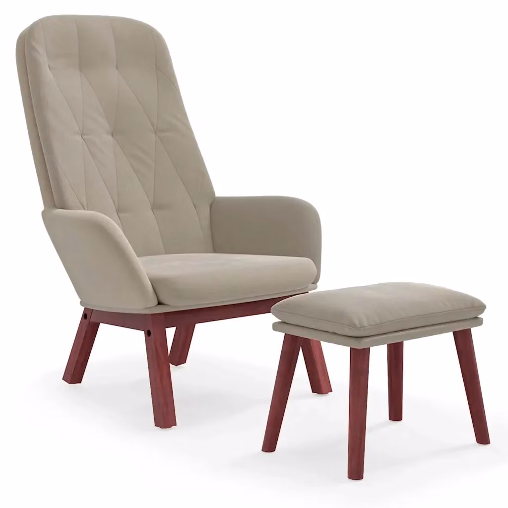 Poltrona Relax con Poggiapiedi in Velluto Grigio con Struttura in Metallo e Legno – 2