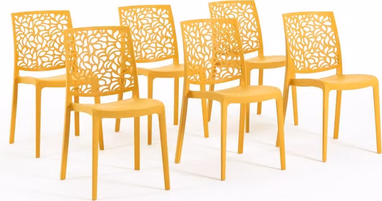 set di 6 sedie impilabili in polipropilene con fibra di vetro per uso esterno e giardino, bar e ristorante, cucina design moderno - ANNA - giallo senape
