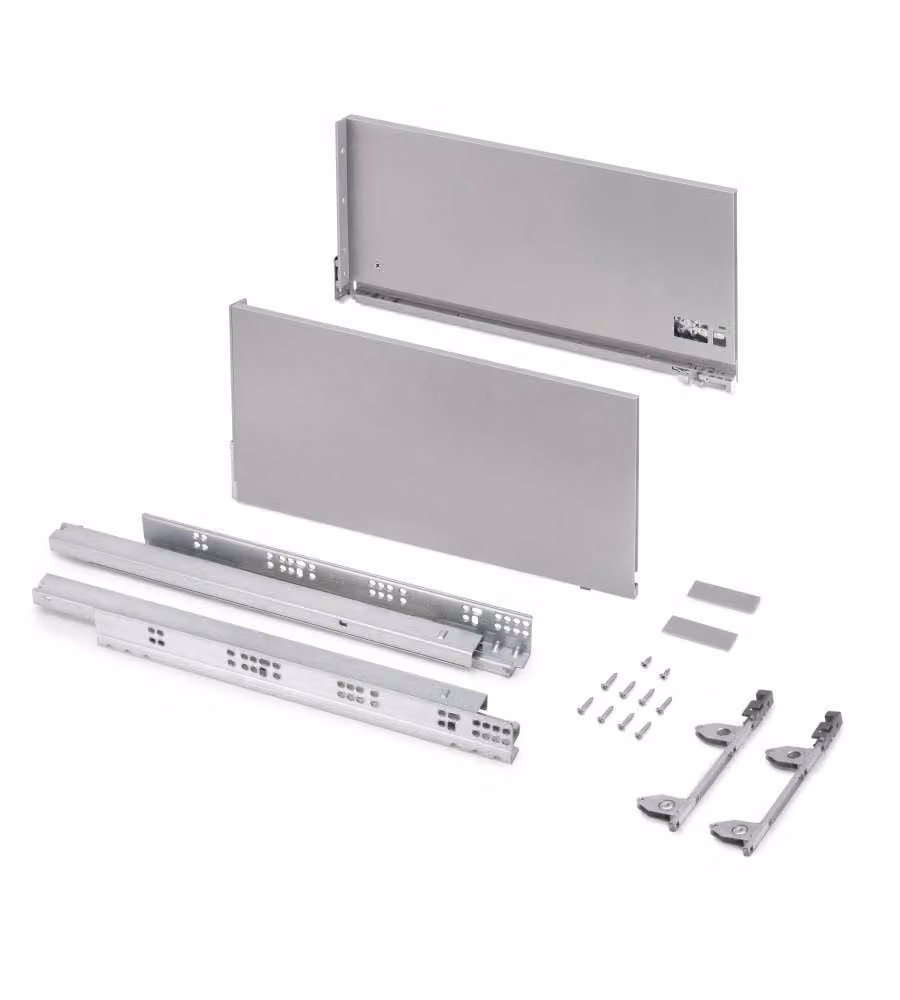 Cassetto esterno Emuca Vertex 3D in acciaio e alluminio argento, H: 24,2 cm, P: 50 cm, portata 60 kg