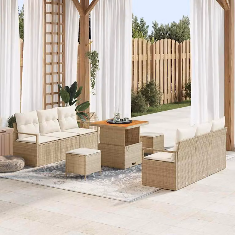 Maison Exclusive - Set da giardino con divano, 9 pezzi, rattan sintetico beige