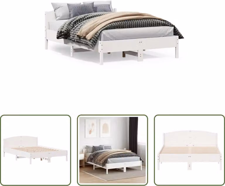 The Living Store Letto in legno massiccio con testiera bianca 120x200 cm in pino