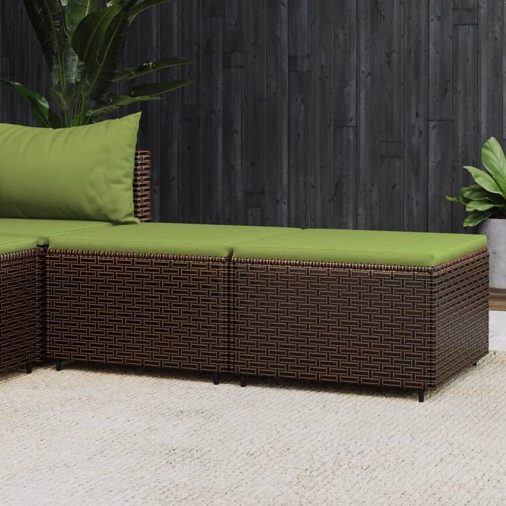 Set di 2 poggiapiedi da giardino vidaXL in polyrattan marrone con cuscini
