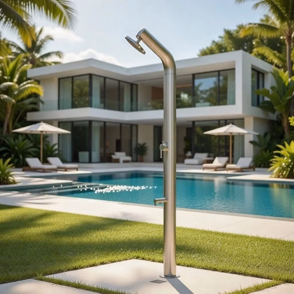Doccia da Giardino con Miscelatore e Lavapiedi ATI Docce UNI-1M in Inox Anodizzato Argento – 2