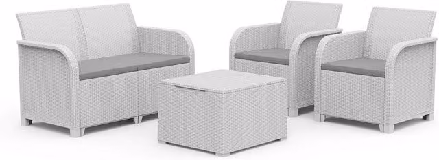 Salottino da Esterno Rosalie in Resina Effetto Rattan Colore Bianco