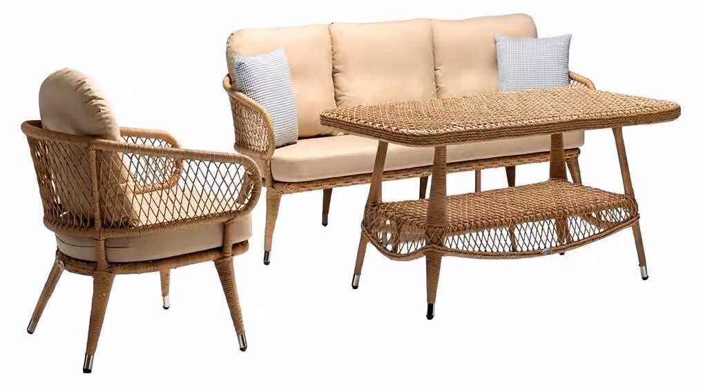 Sofagarnitur set Couchtisch 3 Sitzer Sofas Beige Sessel Moderne Terrasse set