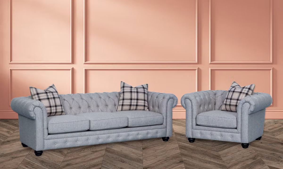 Chesterfield Sofagarnitur Sofa Couch Polster 3+1 Sitzer Leder Couchen