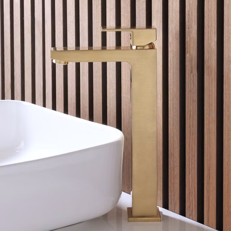 Miscelatore Moderno Alto per Lavabo Monoforo - Oro Satinato