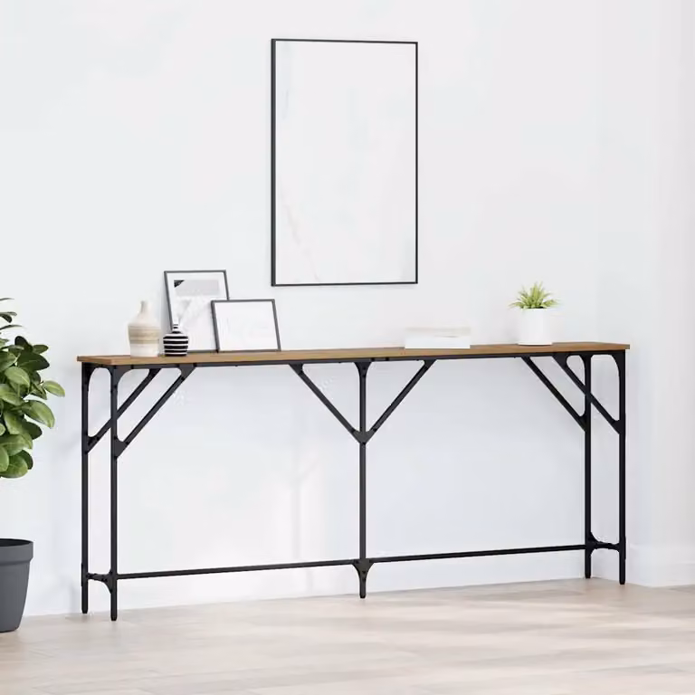 vidaXL Tavolo consolle in stile industriale color rovere, L: 180 cm, P: 23 cm, H: 75 cm