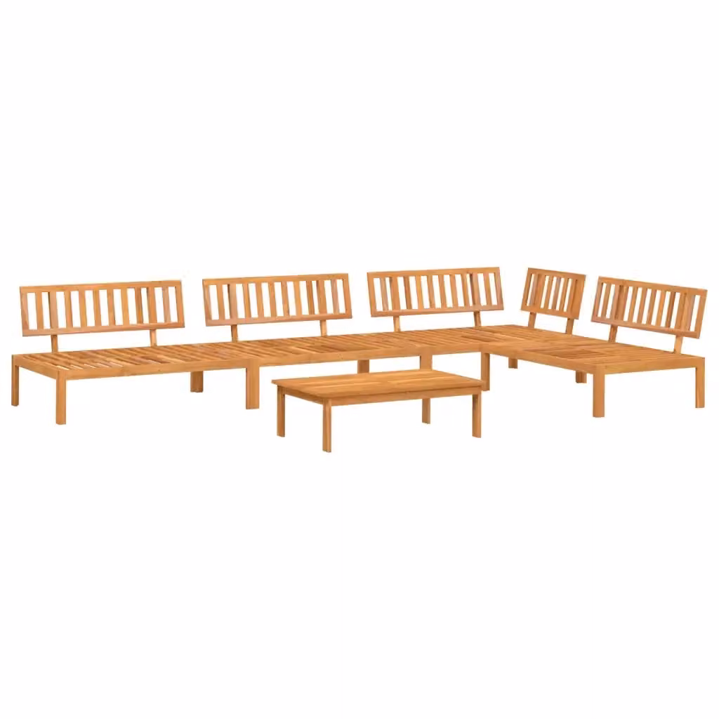 Set Divano da Giardino vidaXL in Legno di Acacia Marrone con Cuscini, Composizione a L con Tavolino da Caffè, 5 Pezzi – 2