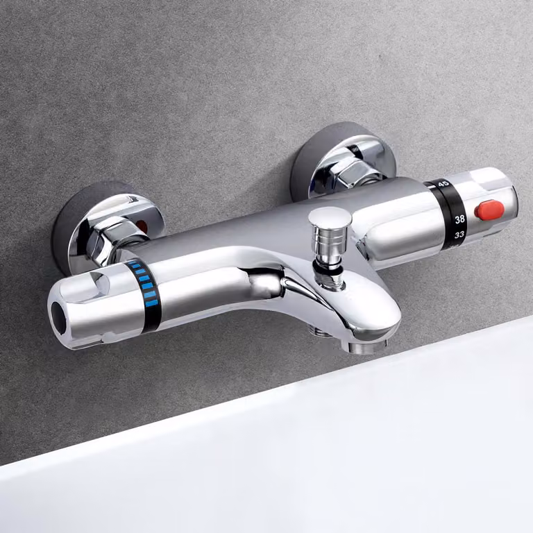 Termostato per rubinetto da bagno, in ottone, cromato, da montare a parete