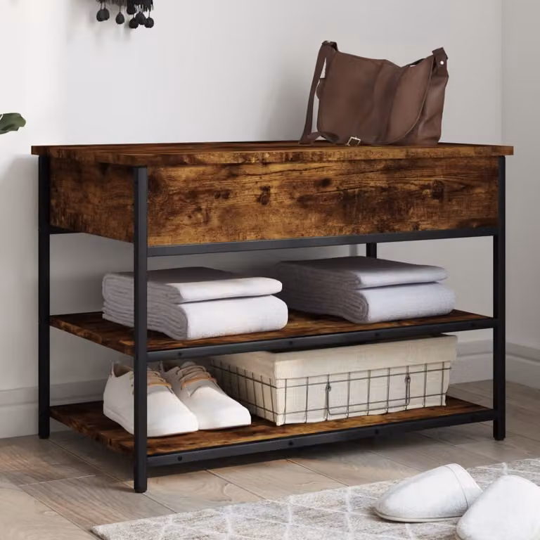 Panca porta scarpe vidaXL in legno Rovere Fumo, L 70 x P 42,5 x H 50 cm